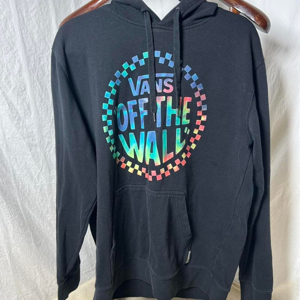VANS Hoodie Mens Size Black‎ Off The Wall Blue White Checkered Logo Skate